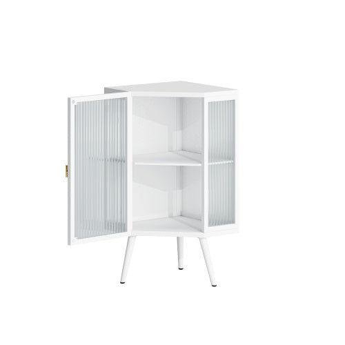 US Local Floor Conical Cabinet With Tempered Glass Door And Storage Shelves, Suitable For Bathroom, Living Room, Bedroom