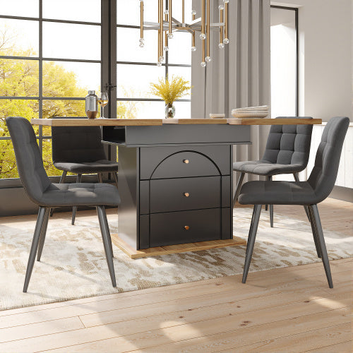 UK Local Telescopic Dining Table 110-140x80 Cm,Foldable Kitchen Table For 4-6 People, Extendable Dining Table, Space-saving Kitchen Table, For Kitchen And Living Room, Minimalist Cabinet Door Design, Black