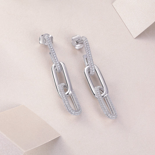 US Local Chain Luxury Fashion Diamond Earrings Stud Set With Mosan Diamond Silver Ornaments
