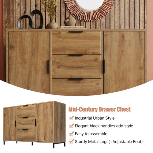 UK Local Sideboard Cabinet For Living Room, Chest Of Drawers With With 2 Doors And 3 Drawers, Adjustable Shelf, Dark Oak, 40D X 120W X 76H Centimetres