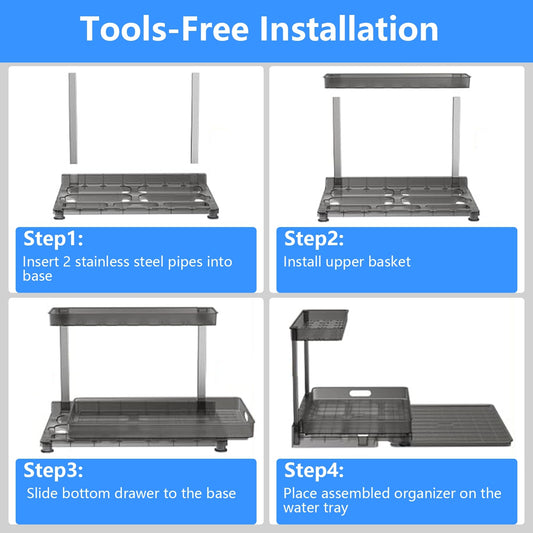 US Local 1Pc 2Tier Pull Out Under Sink Organizer Cabinet Organizer With Sliding Drawer Tray L Shaped Slide Out Storage Shelves For Bathroom Kitchen Cabinet