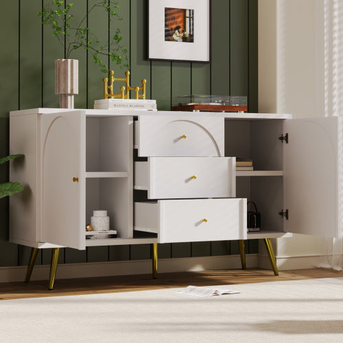 UK Local Sideboard Cabinet For Living Room, Chest Of Drawers With 2 Doors And 3 Drawers, Adjustable Shelf, Cream White, 40D X 140W X 84H CM