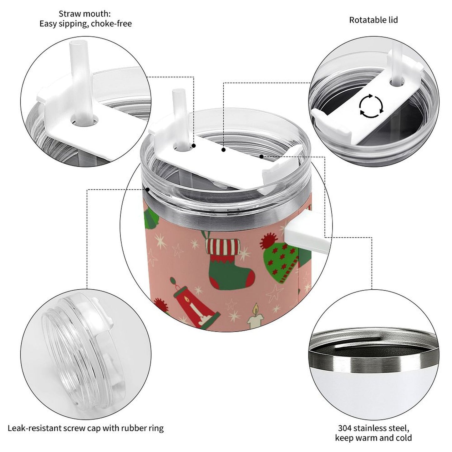 PHDT00426 POD US Local Tumbler 40 oz Large Capacity Car Cup Pink, Christmas