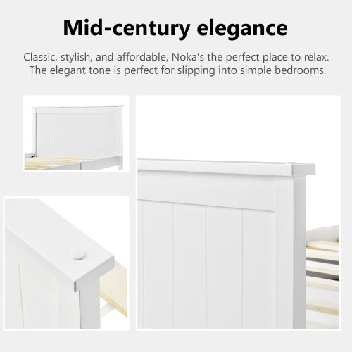UK Local Wooden Bed Frame With Headboard And Footboard, Pine Wood Bed For Kids Bedroom, Ivory