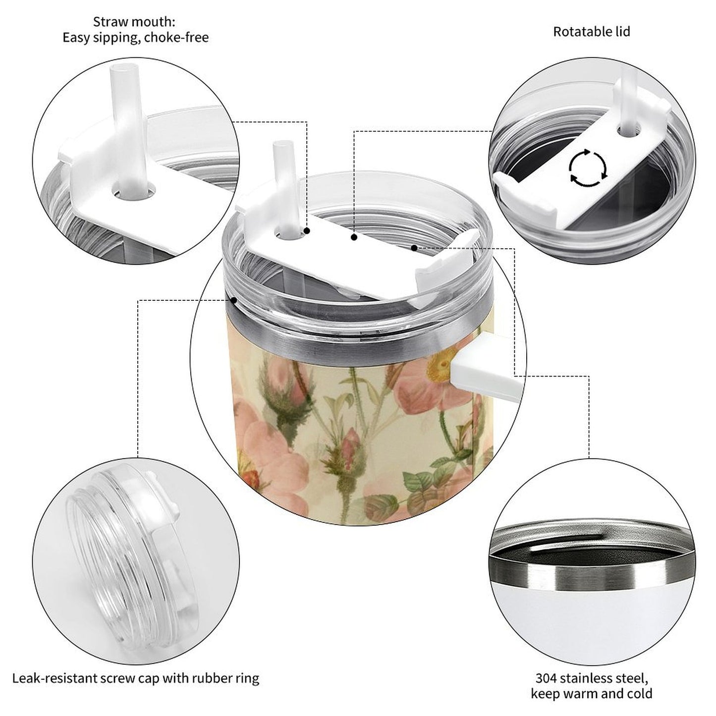 PHDT00118 POD US Local Tumbler 40 oz Large Capacity Car Cup Flowers