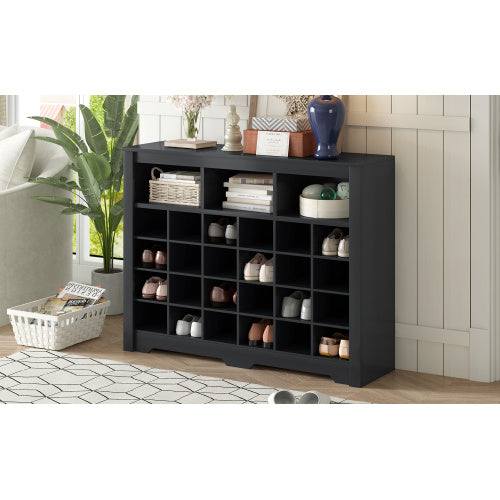 US Local Stylish Design 24 Shoe Cabinet Console, Modern Shoe Cabinet With Curved Base, Multifunctional Sideboard, High Quality, For Corridor, Bedroom, Living Room, Black