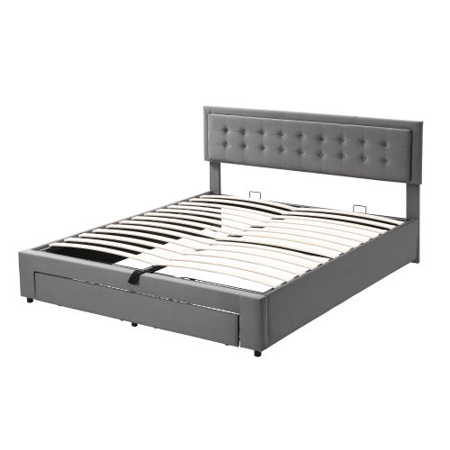 UK Local Upholstered Bed King Size Bed 5ft 150x200cm Velvet Fabric Double Bed Large Storage Space,With Slats And Headboard,Without Mattress,Grey