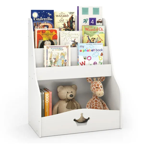 US Local Kids 3-Tier Bookshelf & Toy Storage White - Open Compartment Hidden Back Space