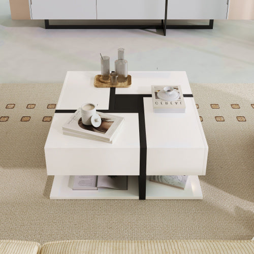 UK Local Coffee Table, Table With 4 Drawers, Unique Color Matching And Line Design, Storage Space At The Bottom. 78x78x36cm
