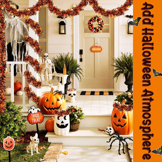 US Local 3 Pcs Halloween Decorations, Orange Metallic Tinsel Twist, 19.7 Feet