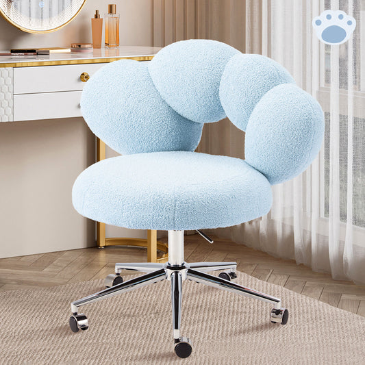 US Local Armless Desk Chair Teddy Fabric Vanity Chair With Wheel
