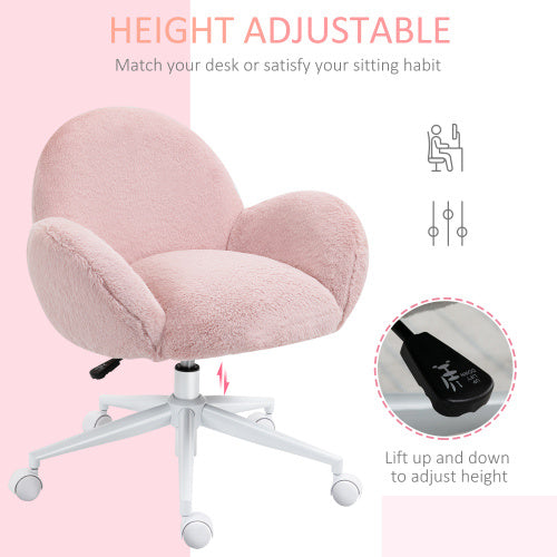 UK Local HOMCOM Makeup Vanity Chair, Cute Fluffy Desk Chair With Rolling Wheels For Bedroom Living Room