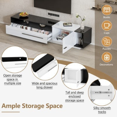 UK Local 70 Inch High Gloss TV Stand, Entertainment Center For 60 To 70 Inch TVs With 2 Closed Storage Spaces, Modern TV Console With 1 Door And 1 Drawer, Living Room TV Stand, Television Table Center
