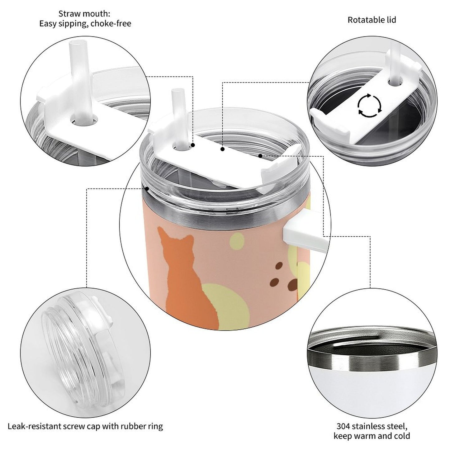 PHDT00263 POD US Local Tumbler 40 oz Large Capacity Car Cup Cat Footprints Pink Yellow