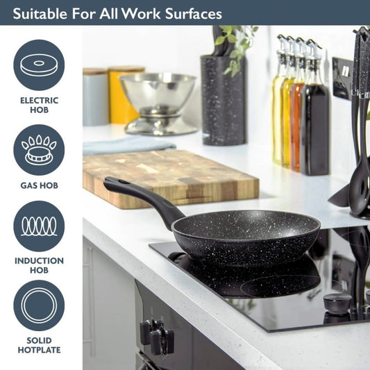 UK Local Non Stick Black Frying Pan Ceramic PTFE Coated For Gas Electric Induction