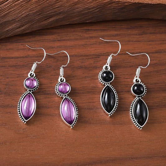 Vintage Gemstone Pendant Earrings Bohemian Niche