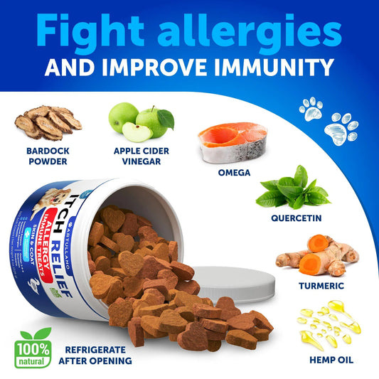 US Local Dog Allergy Relief Chews Itching Skin Relief For Dogs Fish Oil 3 Seasonal Allergies Pills Skin & Coat Anti ItchHot Spots Treatment Canine Immune Health Supplement 120 Soft Treats