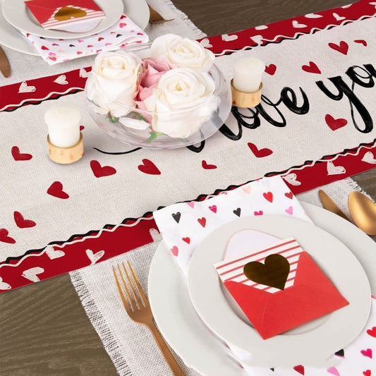 Valentine's Day Table Runner Linen Tablecloth