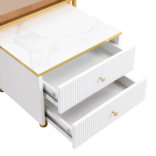 UK Local Coffee Table Set Of 2, Nesting Coffee Table With Marble Pattern, Modern Gold Nesting Side Table, Coffee Table With Drawer, Metal Frame Square End Table, Center Tables For Living Room,Bedroom And Small