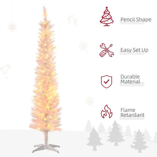 CA Local 6' Prelit Christmas Trees, Pencil Artificial Christmas Tree With Colourful Surface Tips, Colourful LED Lights, White