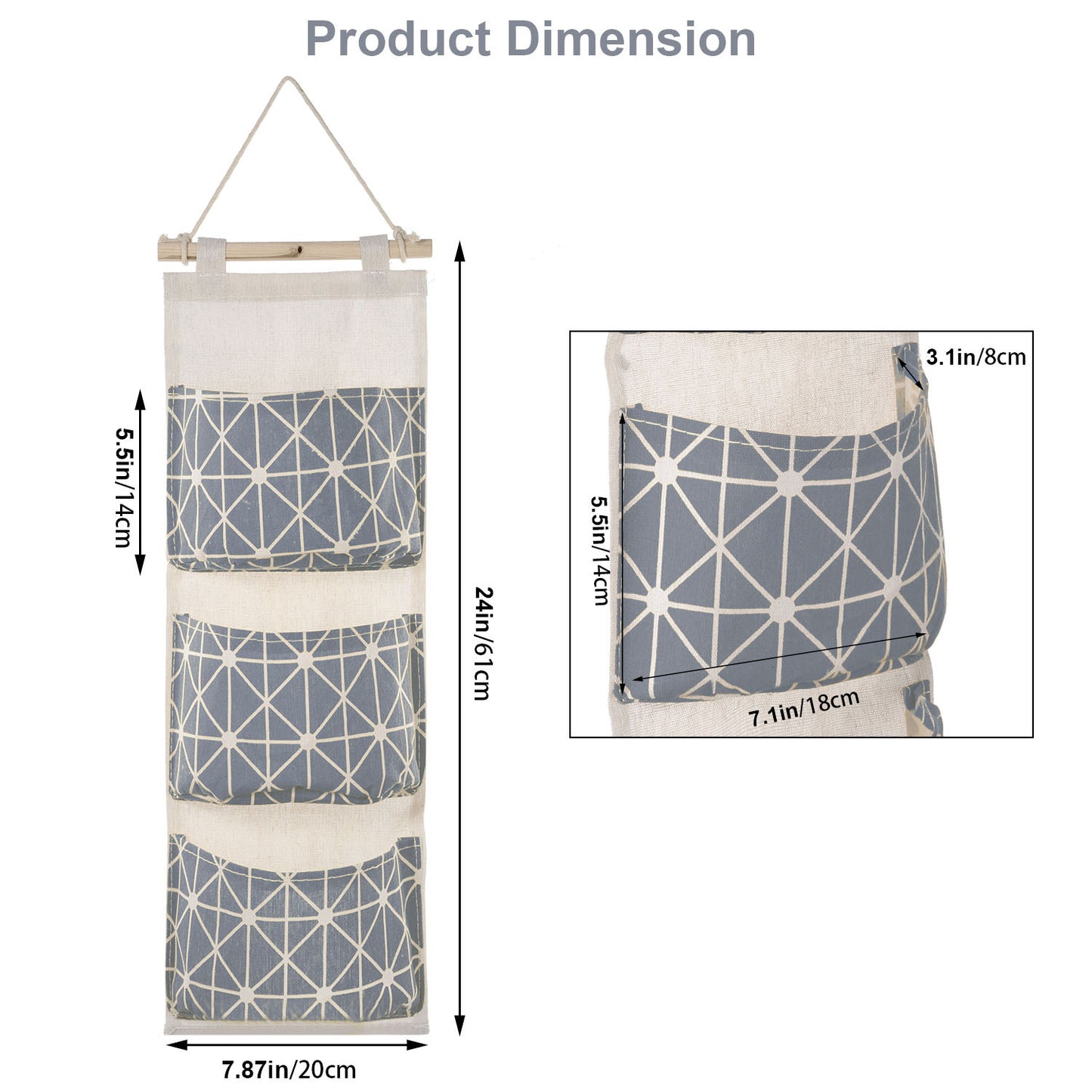 US Local 1 Pc Wall Mounted Storage Bag Door Closet Hanging Storage Bag Organizer Waterproof 3 Pockets Pouch