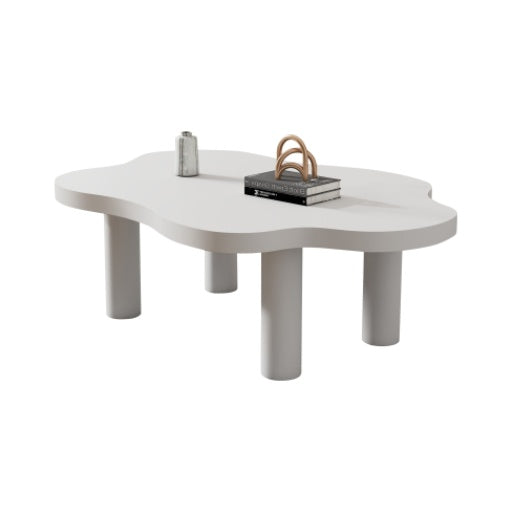 UK Local Cloud Shaped Coffee Table, Irregular White Tea Table, Round Corner End Table, Modern Coffee Table With 4 Legs, For Living Room Furnitur, Easy Assembly