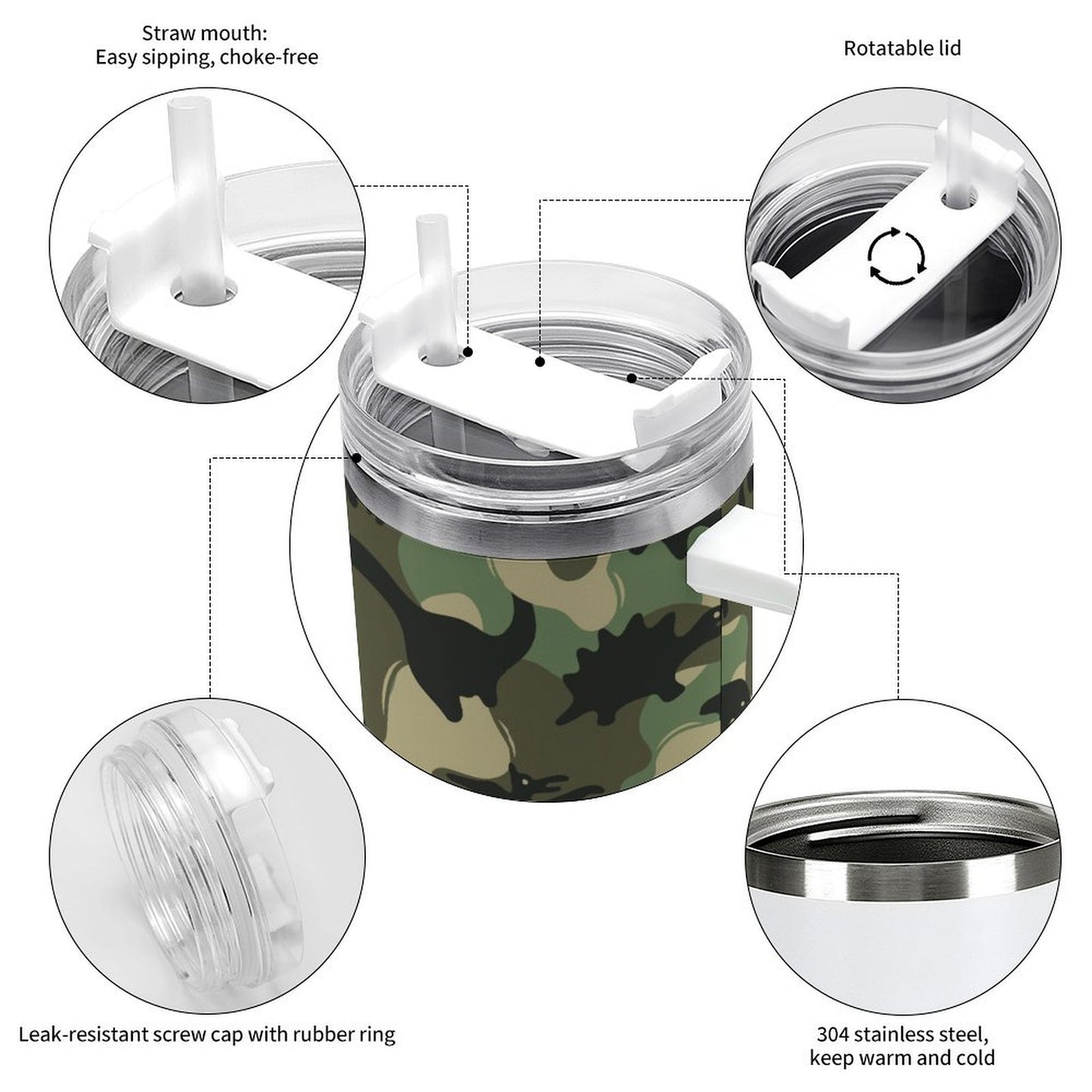 PHDT00490 POD US Local Tumbler 40oz Large Capacity Car Cup Green Dinosaur