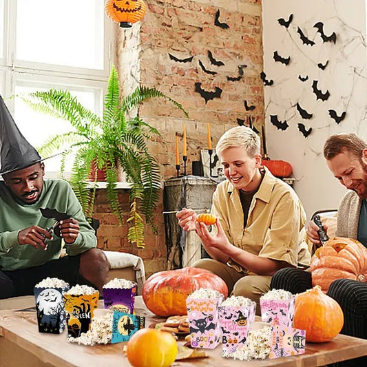 US Local 12 Pcs Halloween Popcorn Box 3 Designs Spooky Halloween Trick Or Treat Boxes Bloody Theme Party Favor Snack Boxes Candy Cookie Container Paper Boxes For Halloween Holiday Party Supply
