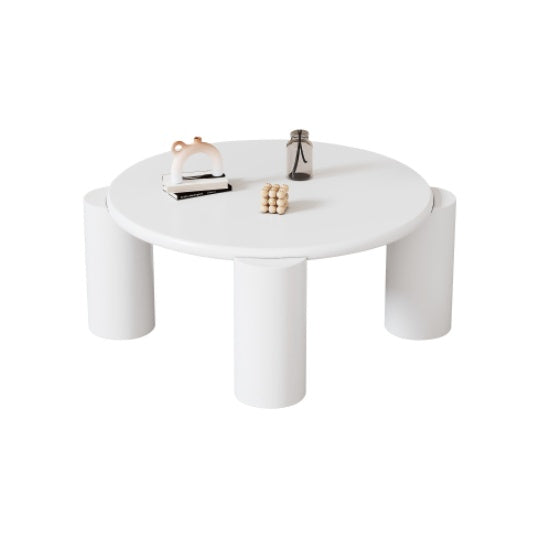 UK Local White Round Coffee Table,Wooden Painted Coffee Table,Tea Table, Cute Wooden Modern Center Table With 4 Legs For Bedroom Apartment, Living Room, Farmhouse