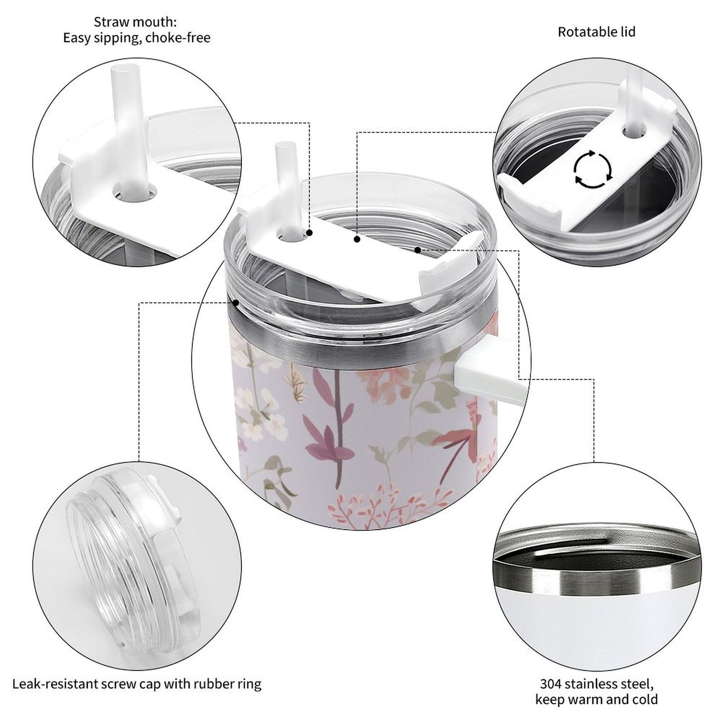 PHDT00436 POD US Local Tumbler 40 oz Large Capacity Car Cup Pure, Flowers