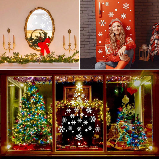 US Local 135Pcs Christmas Window Clings Snowflakes Window Decals Static Window Stickers For Christmas Decorations Window Decor Ornaments Xmas Party Supplies Thanksgiving Party Decor -5-Sheet,Christmas