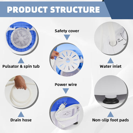 US Local Only Supports Self Pickup Mini Washer, Portable, With Spin Dryer, 5.5 Lb Capacity Washer, Spin Timer Control, Compact Washer For Homes, Apartments, RVs, Available In Two Colors
