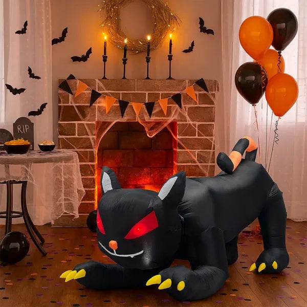 US Local 6.5 FT Halloween Inflatables Animated Black Cat With Shakable Head, Outdoor Decorations Blow Up Yard Decor With Built-in LEDs For Indoor Party Garden Lawn Decor