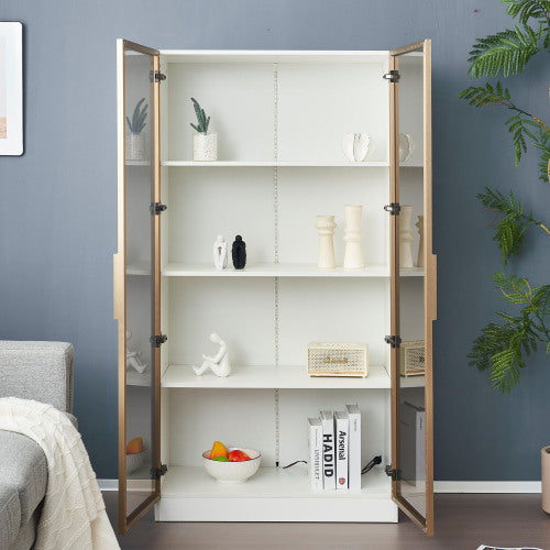 UK Local LED Display Cabinet, Clear Display Case For Figures, Storage Shelves With Tempered Glass Door, Storage Cabinet Floor Standing Transparent Showcase 160x80x40 Cm White