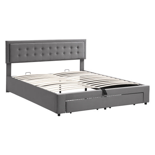 UK Local Upholstered Bed,Super King Size Bed-6ft180x200cm, Velvet Fabric, Double Bed, Large Storage Space,With Slats And Headboard,Without Mattress,Grey