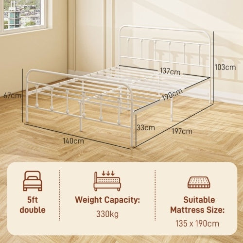 UK Local HOMCOM Double Minimalistic Metal Bed Frame - White