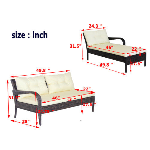 US Local Outdoor Patio Furniture Sets 2 Piece Conversation Set Wicker Ratten Sectional Sofa With Seat CushionsBeige Cushion