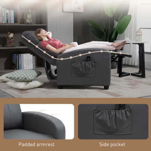 UK Local HOMCOM Recliner Armchair, Massage Faux Leather Push Back Reclining Chair With Adjustable Leg Rest, Side Pocket, For Home Living Room Theatre, Grey