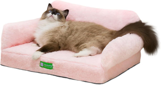 MEWOOFUN Fluffy Cat Sofa Bed - Large 65x46cm Anti-Collapse Cloud Design With Anti-Slip Bottom, Winter Warm Pet Couch For Cats Pink