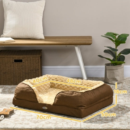 UK Local PawHut Calming Dog Bed Pet Mattress W Removable Cover, Anti-Slip Bottom, For Small Dogs, 70L X 50W X 18Hcm - Brown