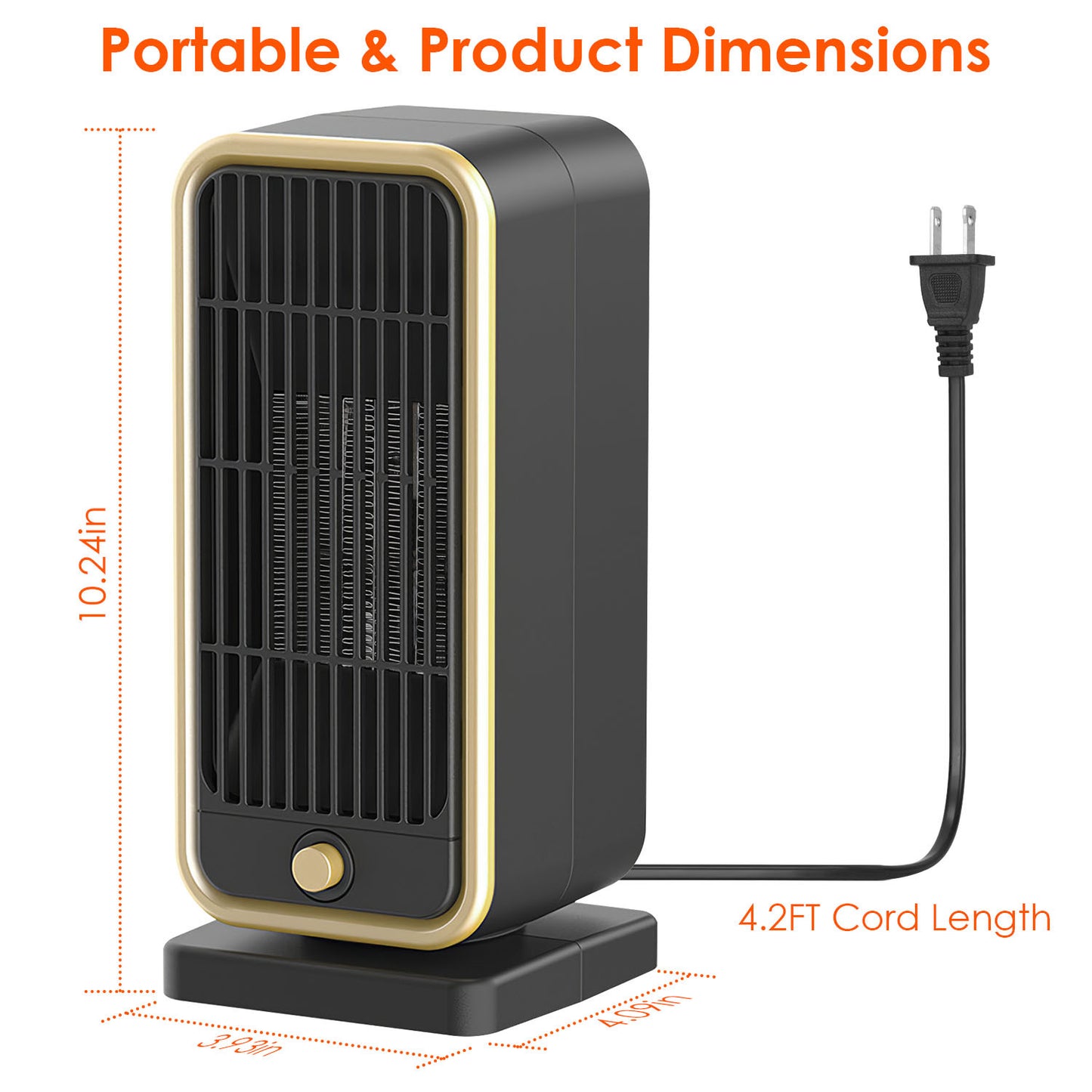 1Pc 500W Portable Electric Heater PTC Ceramic Heating Space Heater Overheating Tip Over Protection 3S Heating Space For 322 Sq FT Home Office Use