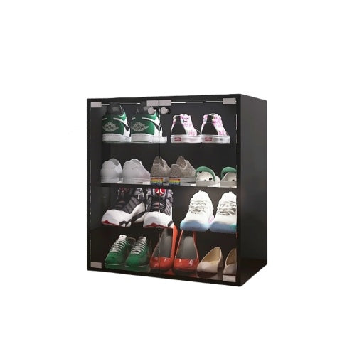 US Local 4-layer Black Shoe Cabinet With LED Lights And Bluetooth Control