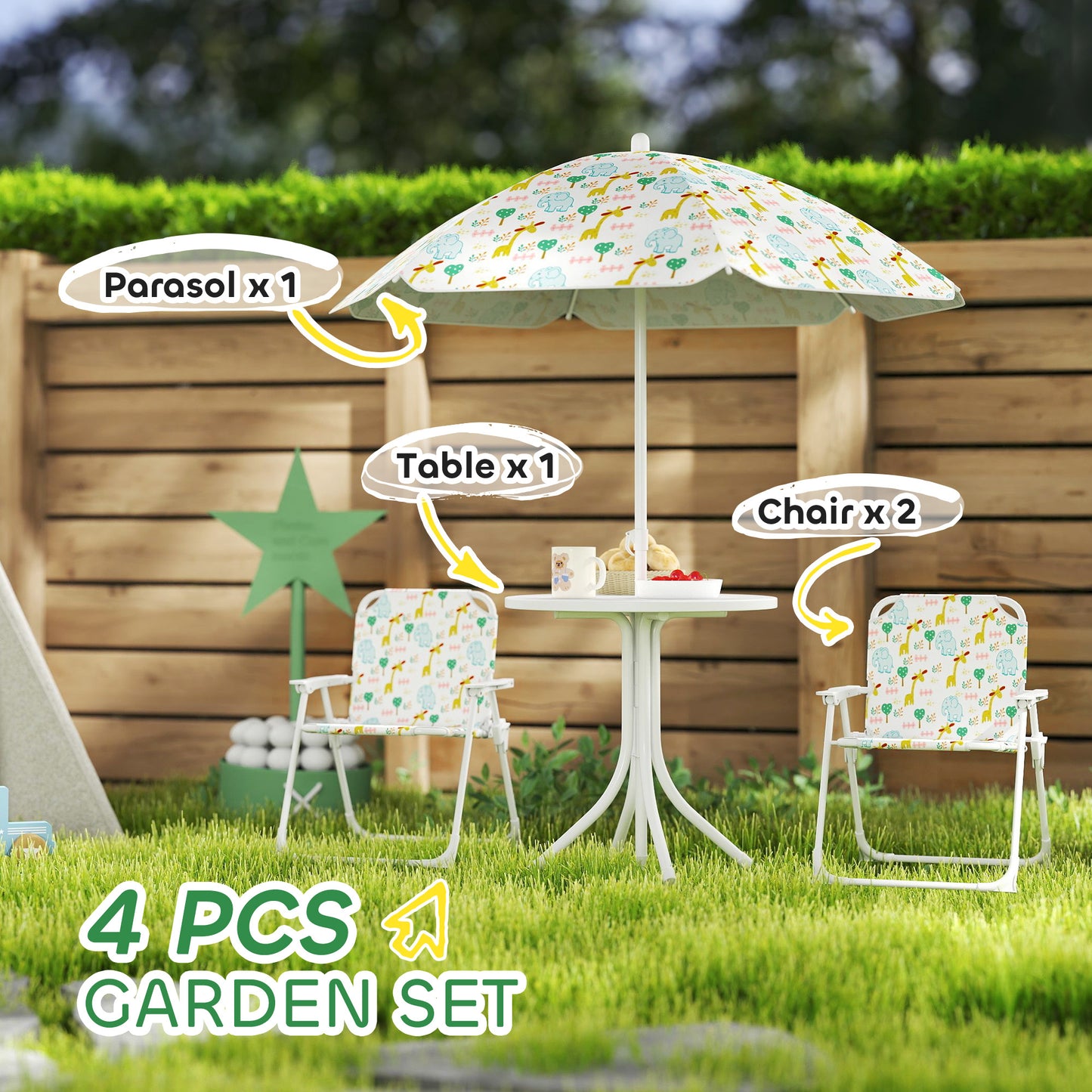 US Local Kids Picnic Table And Chair Set, Outdoor Activity Table With Foldable Chairs, Removable Umbrella For Backyard, White