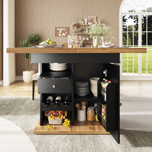 UK Local Telescopic Dining Table 110-140x80 Cm Foldable Kitchen Table For 4-6 People, Extendable Dining Table, Space-saving Kitchen Table, For Kitchen And Living Room, Table With Snack Shelf And Wine Rack