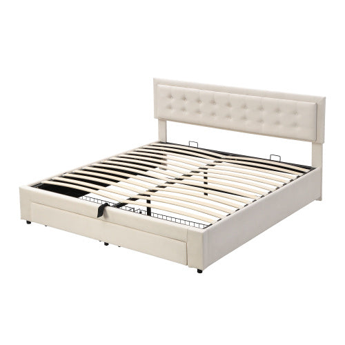 UK Local Upholstered Bed King Size Bed 5ft 150x200cm Velvet Fabric Double Bed Large Storage Space,With Slats And Headboard,Without Mattress,Grey