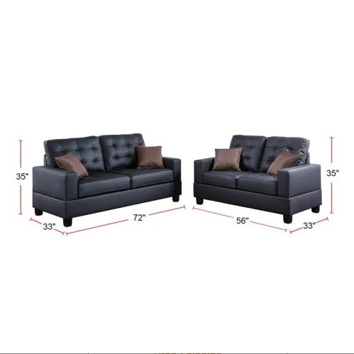 USA Local Living Room Furniture 2pc Sofa Set Black Faux Leather Tufted Sofa Loveseat W Pillows Cushion Couch