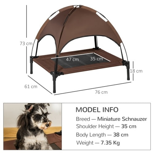 UK Local PawHut Raised Dog Bed Waterproof Elevated Pet Cot With Breathable Mesh UV Protection Canopy Brown, For Medium Dogs, 76 X 61 X 73cm