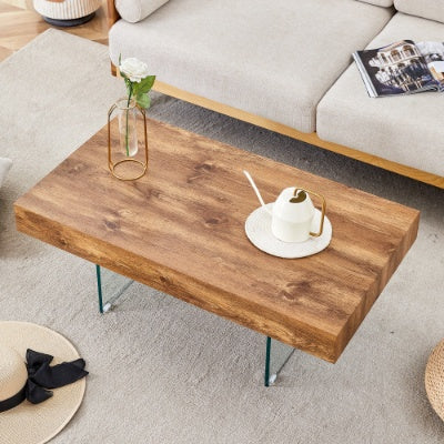 US Local Walnut Colored MDF Coffee Table - 39.3x21.6 With Tempered Glass Legs.Density Board Sticker,Reinforced Glass Legs.Walnut Colored Texture Sticker.