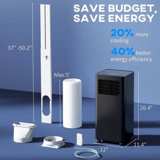 US Local Mobile Air Conditioner, 441 Sq. Ft., AC Unit With Dehumidifier, Sleep, 24H Timer OnOff, Window Kit, Black