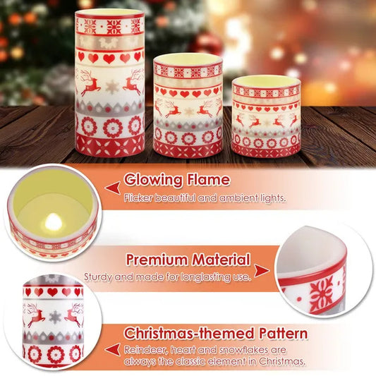 3Pcs Quantity Options Christmas Flameless LED Candles Deer Flickering Candle Lights Pillar Candles With 3 Lighting Modes Timer Remote Control